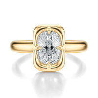 Signature Heirloom Bezel Elongated Cushion Engagement Ring - Yellow Gold Polished Band - Front View