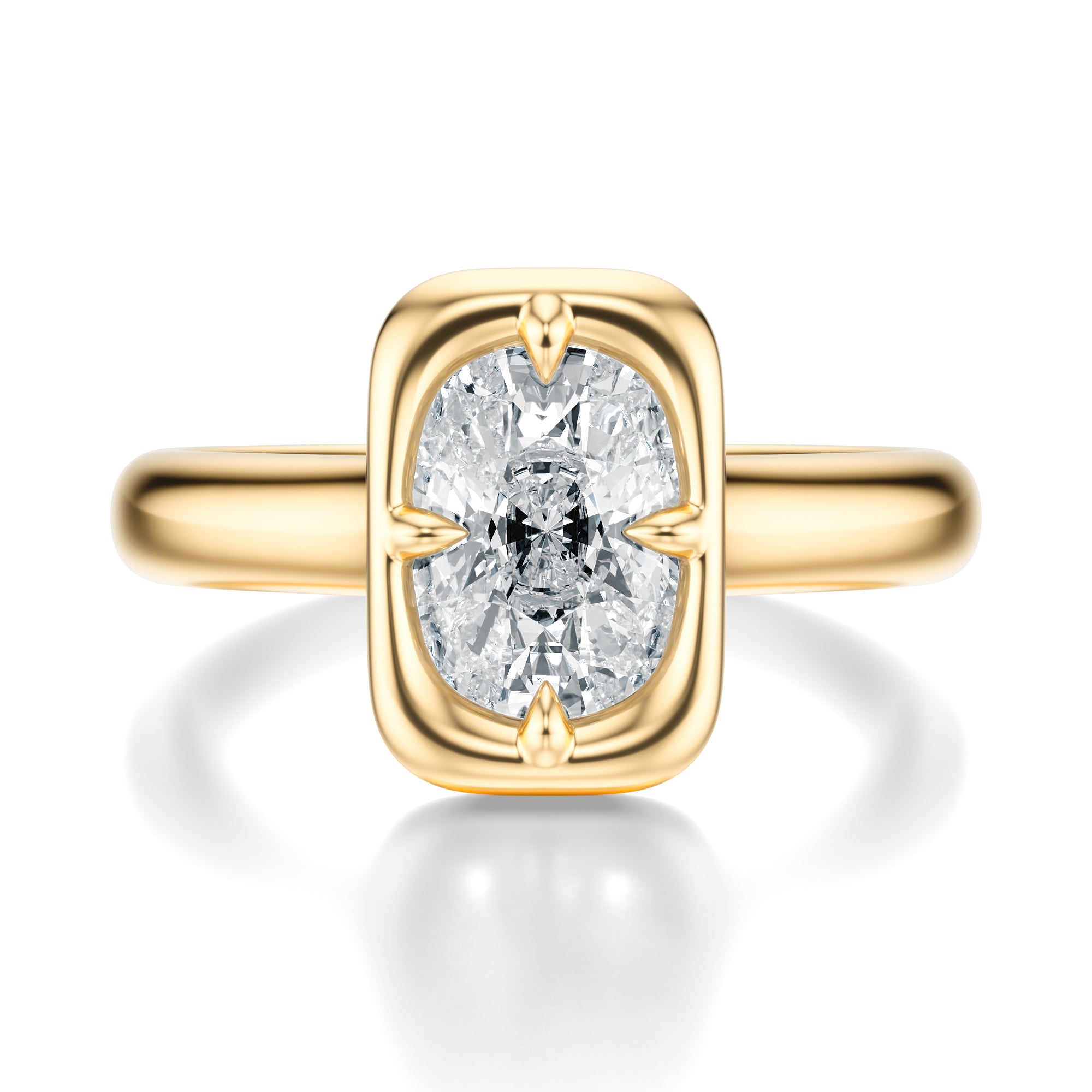 Signature Heirloom Bezel Elongated Cushion Engagement Ring - Yellow Gold Polished Band - Front View