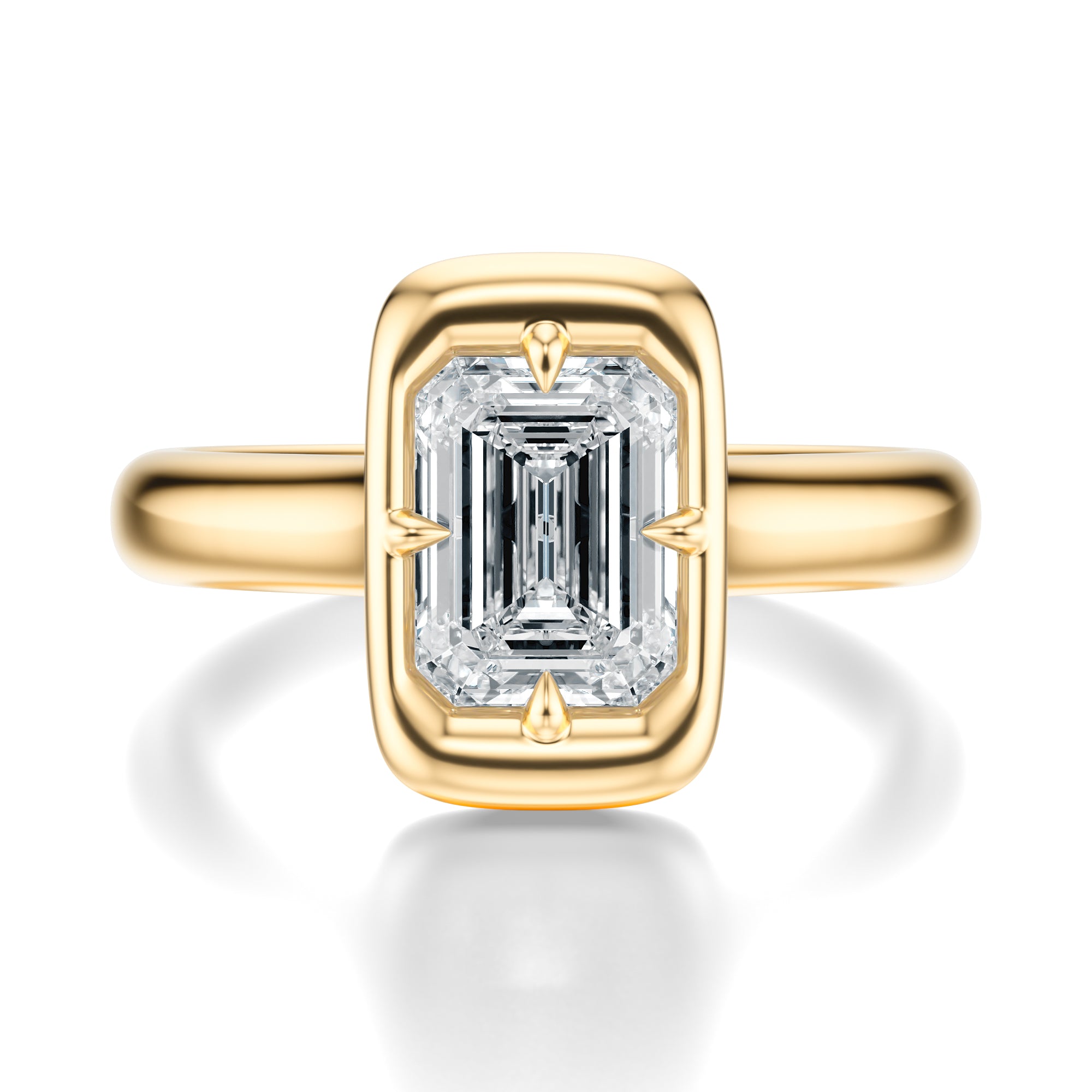 Signature Heirloom Bezel Emerald Engagement Ring - Yellow Gold Polished Band - Front View