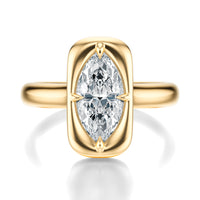 Signature Heirloom Bezel Marquise Engagement Ring - Yellow Gold Polished Band - Front View