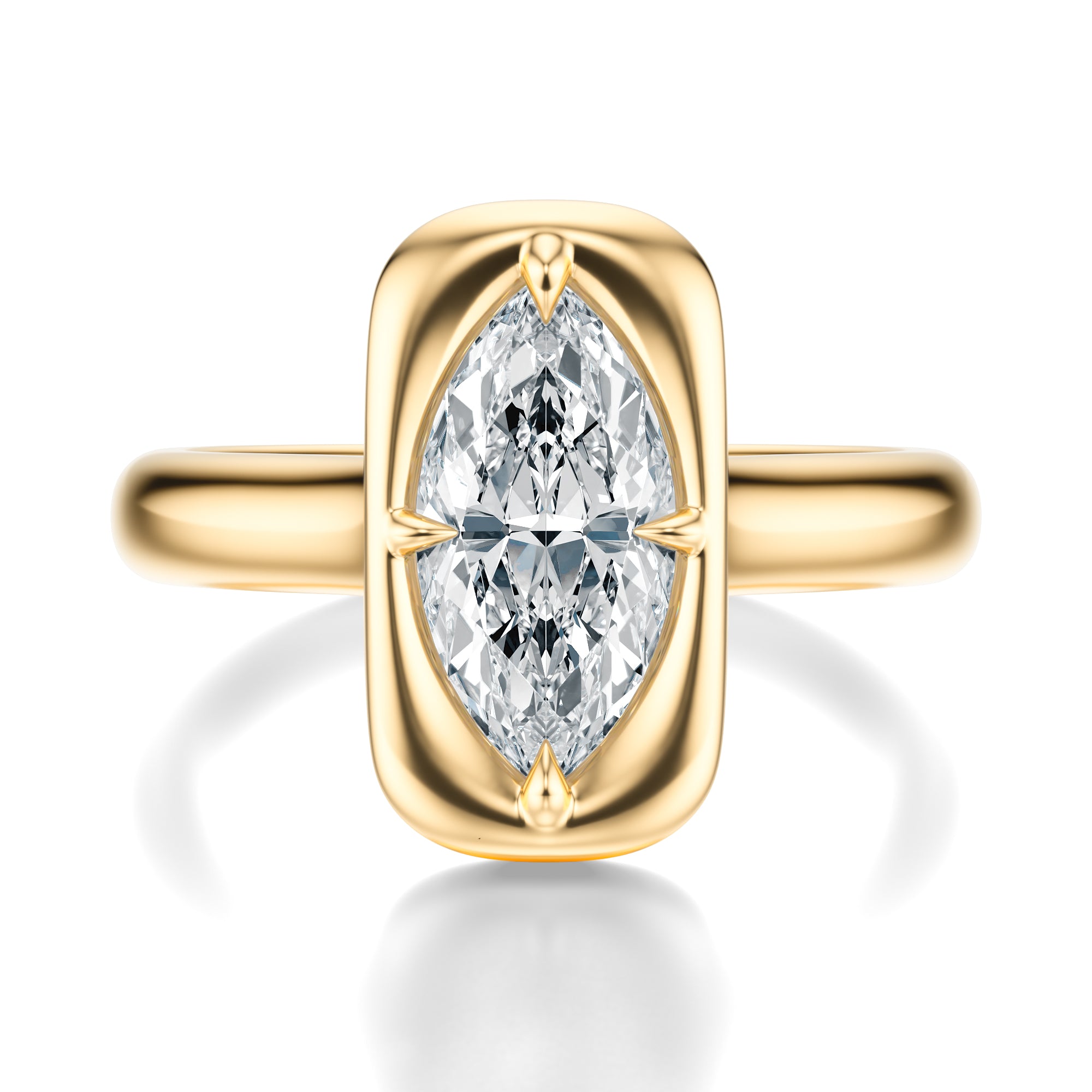 Signature Heirloom Bezel Marquise Engagement Ring - Yellow Gold Polished Band - Front View