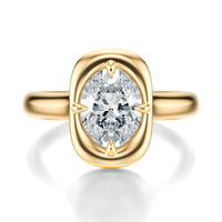 Signature Heirloom Bezel Oval Engagement Ring - Yellow Gold Polished Band - Front View