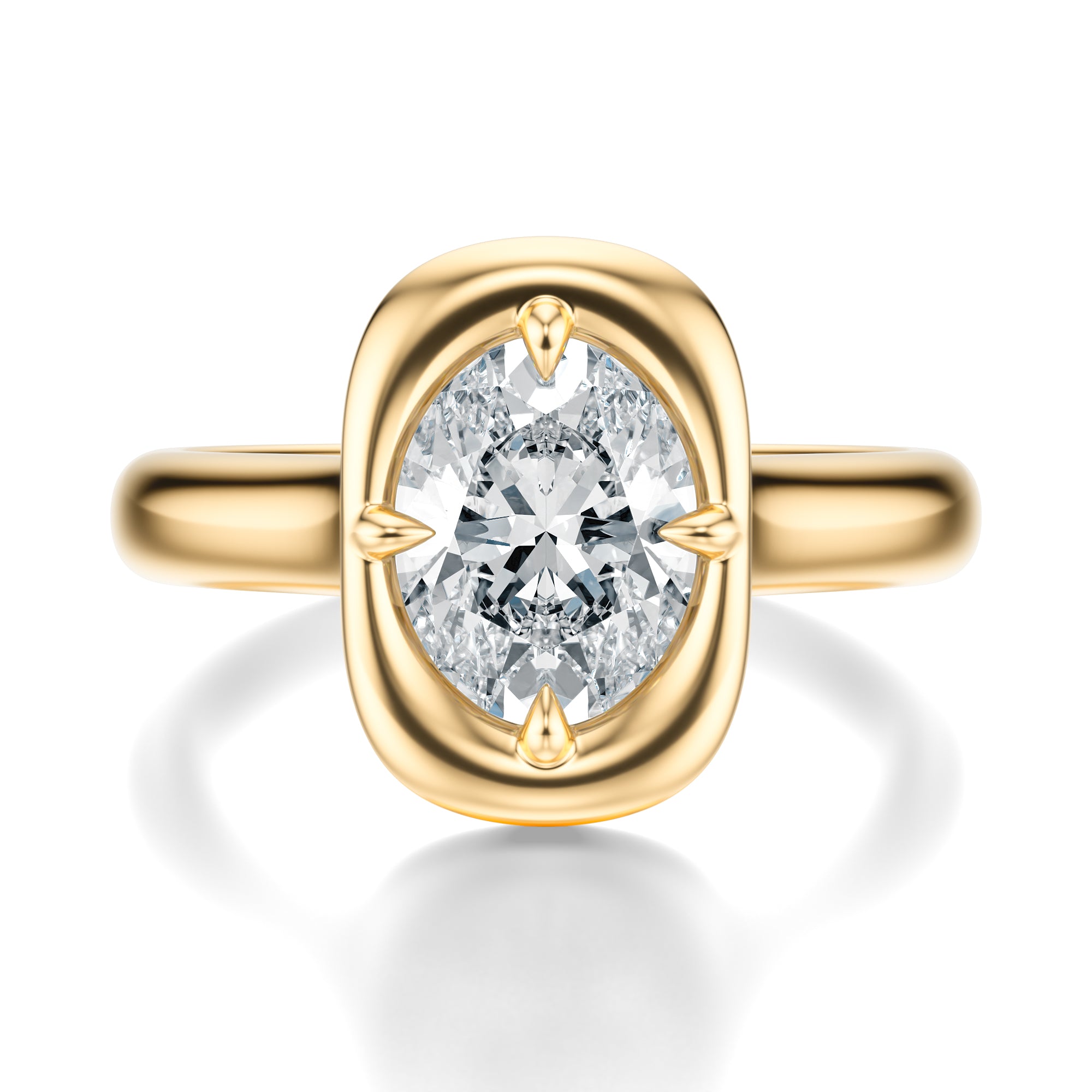 Signature Heirloom Bezel Oval Engagement Ring - Yellow Gold Polished Band - Front View
