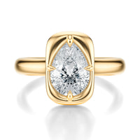 Signature Heirloom Bezel Pear Engagement Ring - Yellow Gold Polished Band - Front View