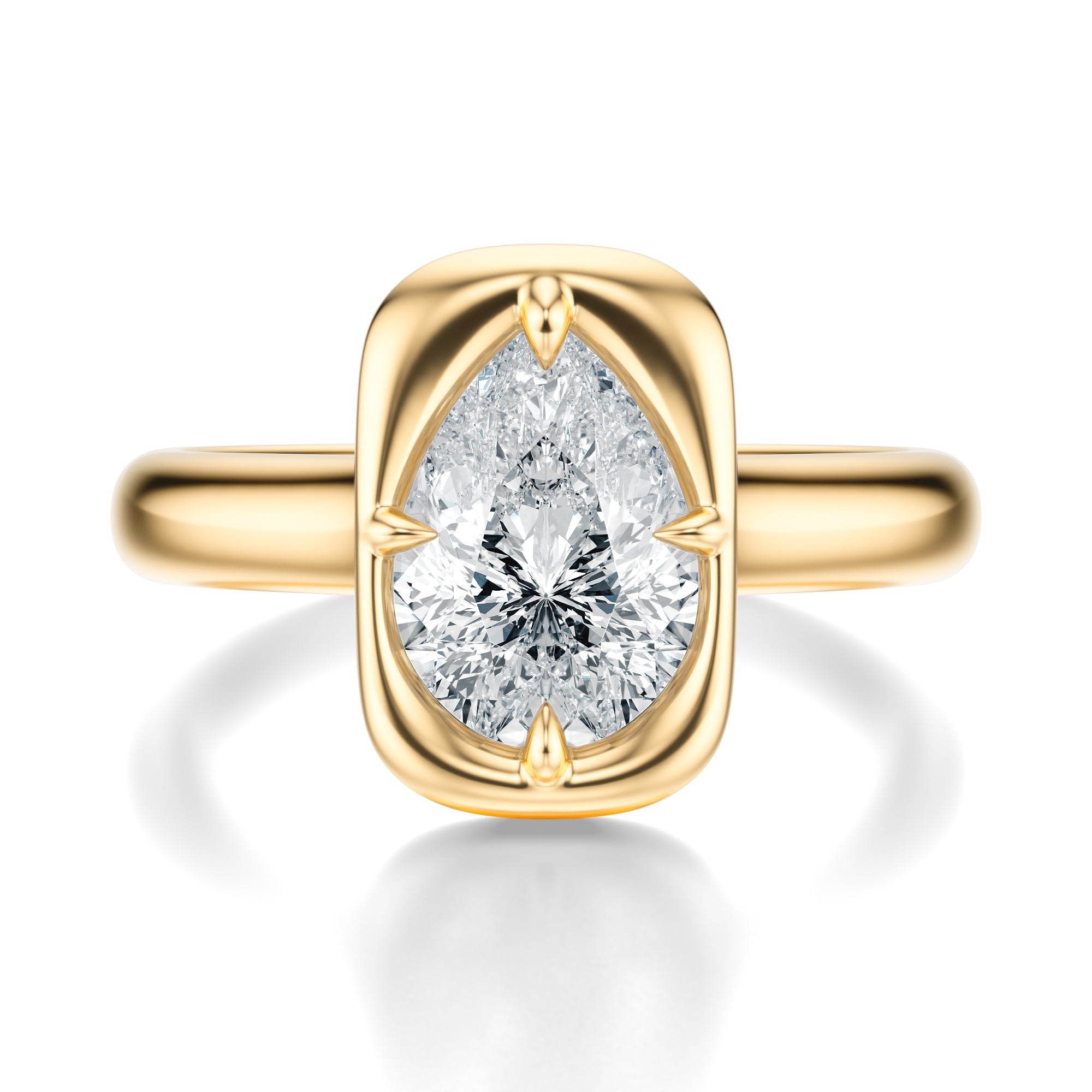 Signature Heirloom Bezel Pear Engagement Ring - Yellow Gold Polished Band - Front View