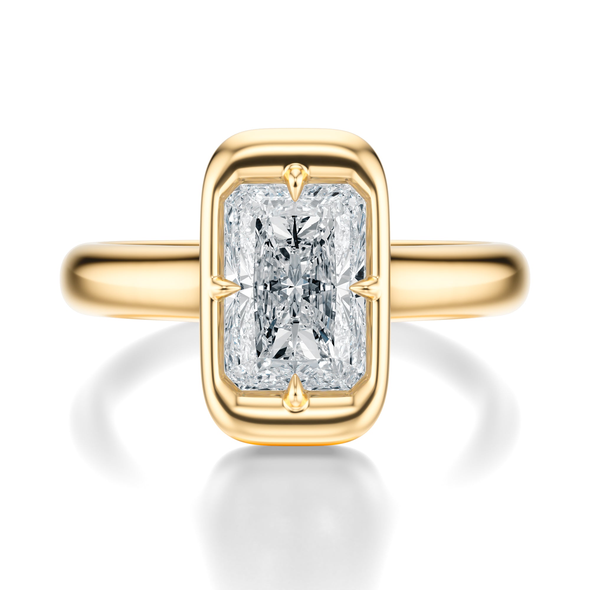 Signature Heirloom Bezel Radiant Engagement Ring - Yellow Gold Polished Band - Front View