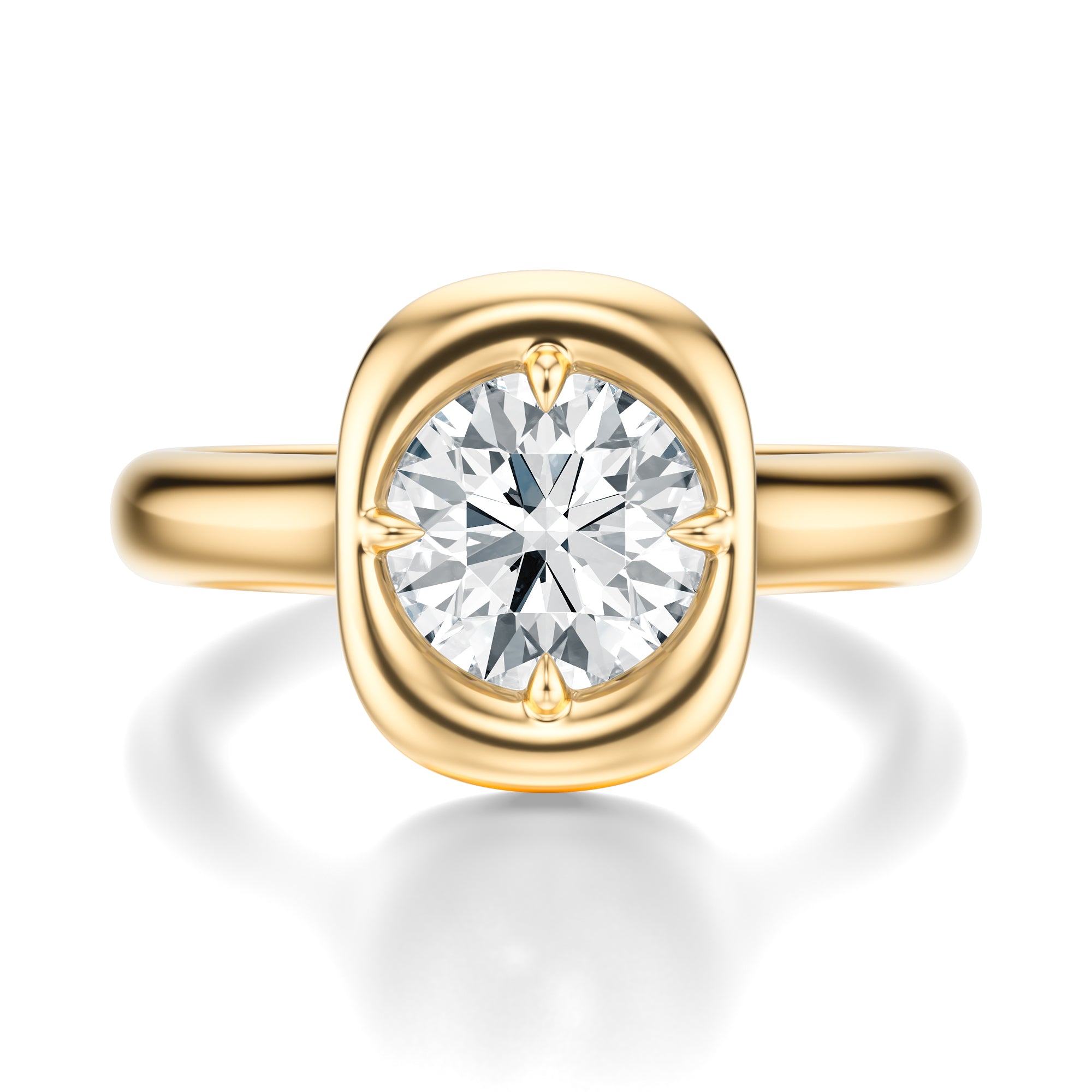 Signature Heirloom Bezel Round Engagement Ring - Yellow Gold Polished Band - Front View
