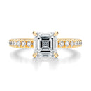 Signature Hidden Halo Asscher Engagement Ring - Yellow Gold Pavé Band - Front View