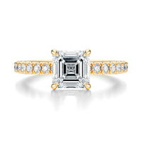 Signature Hidden Halo Asscher Engagement Ring - Yellow Gold Pavé Band - Front View