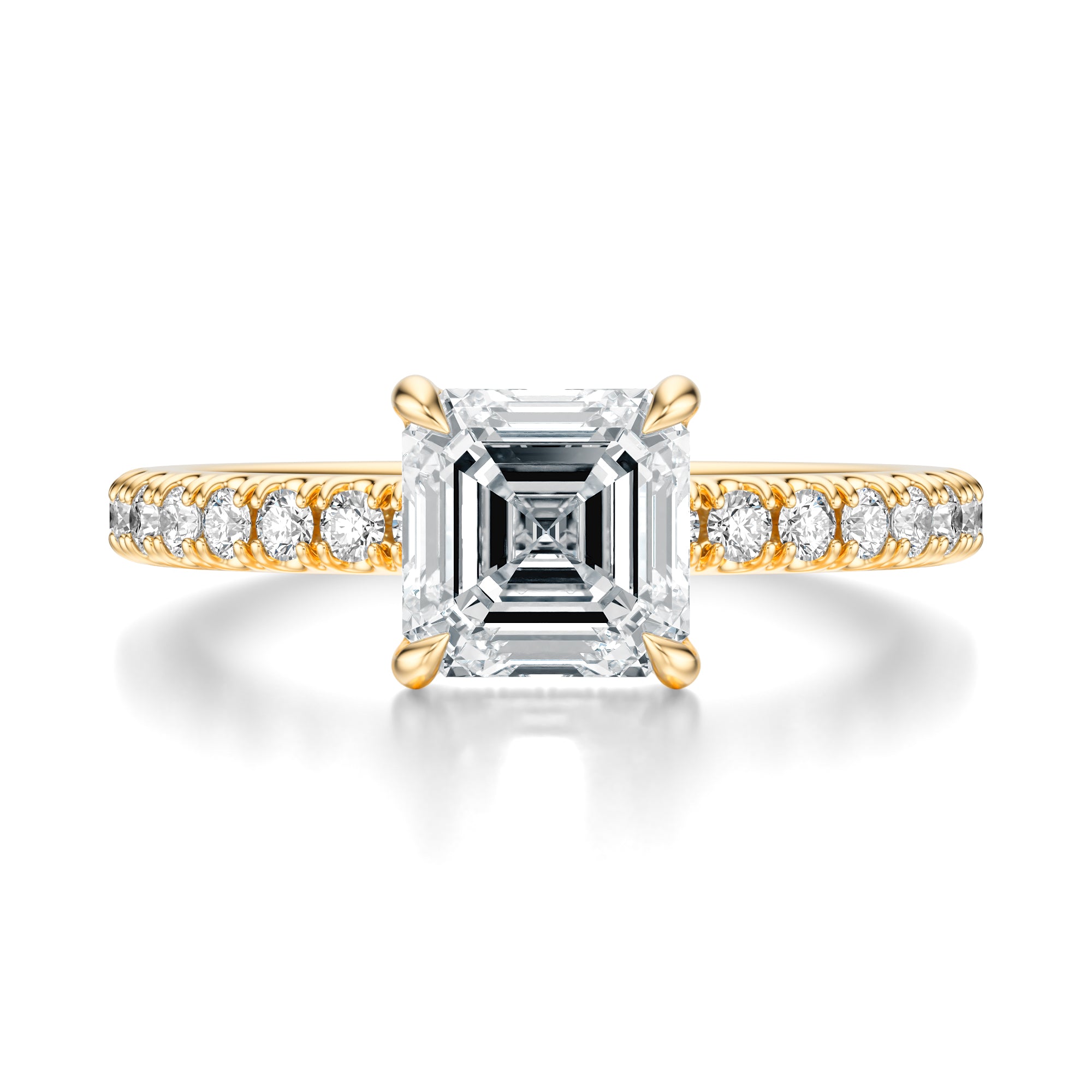 Signature Hidden Halo Asscher Engagement Ring - Yellow Gold Pavé Band - Front View