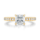 Signature Hidden Halo Cushion Engagement Ring - Yellow Gold Pavé Band - Front View