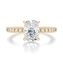 Signature Hidden Halo Elongated Cushion Engagement Ring - Yellow Gold Pavé Band - Front View