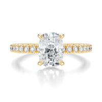 Signature Hidden Halo Elongated Cushion Engagement Ring - Yellow Gold Pavé Band - Front View