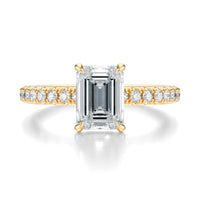Signature Hidden Halo Emerald Engagement Ring - Yellow Gold Pavé Band - Front View
