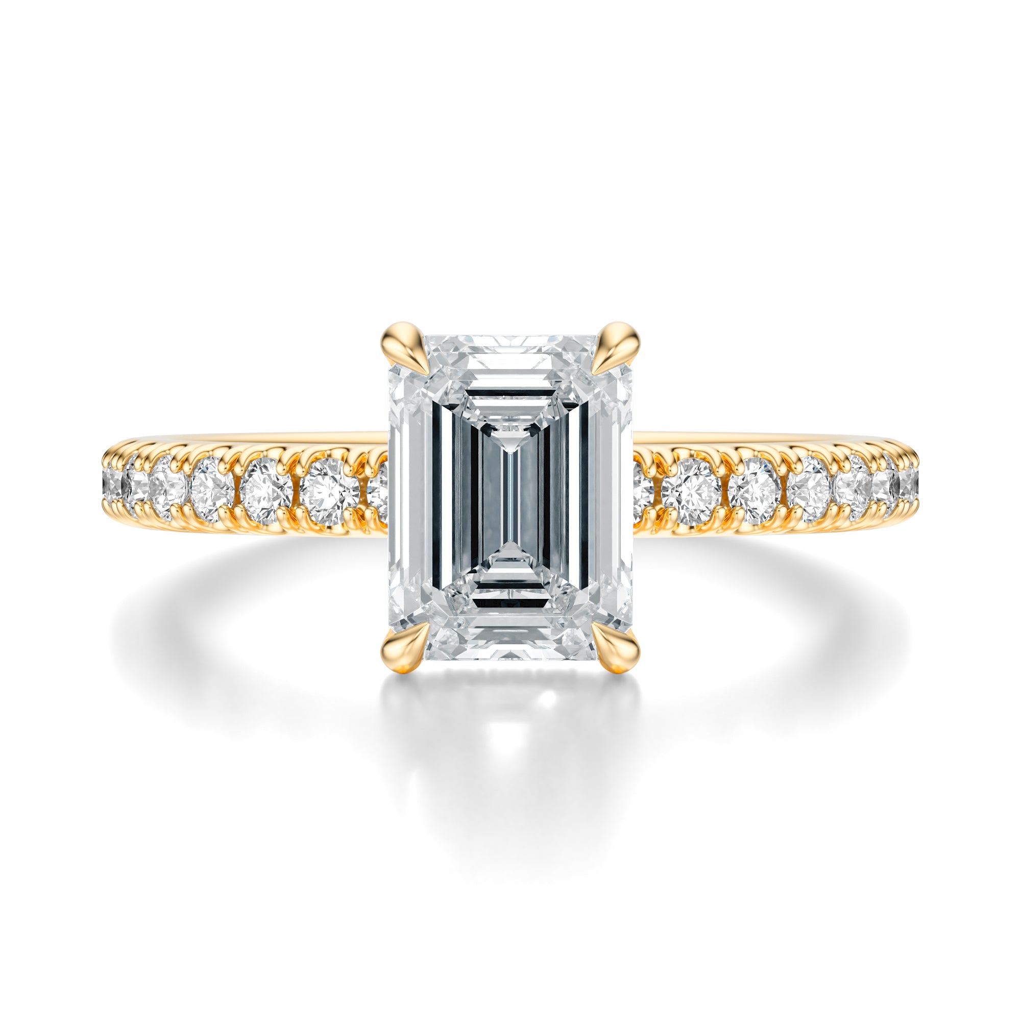 Signature Hidden Halo Emerald Engagement Ring - Yellow Gold Pavé Band - Front View