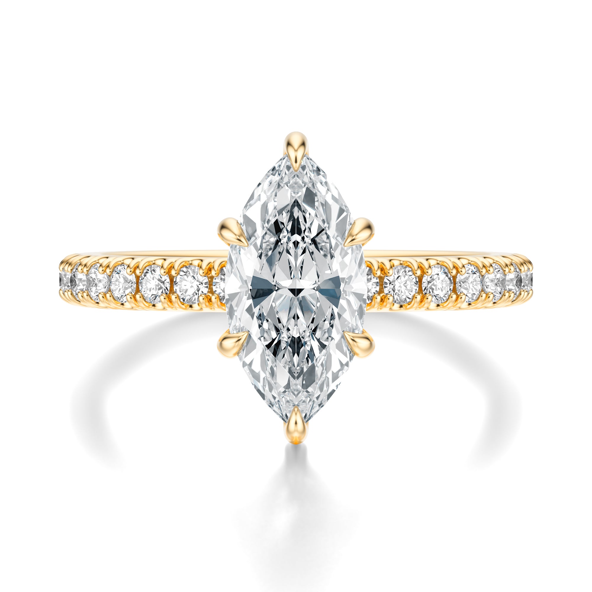 Signature Hidden Halo Marquise Engagement Ring - Yellow Gold Pavé Band - Front View