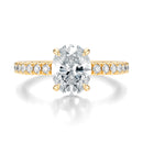 Signature Hidden Halo Oval Engagement Ring - Yellow Gold Pavé Band - Front View