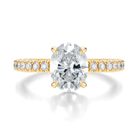 Signature Hidden Halo Oval Engagement Ring - Yellow Gold Pavé Band - Front View