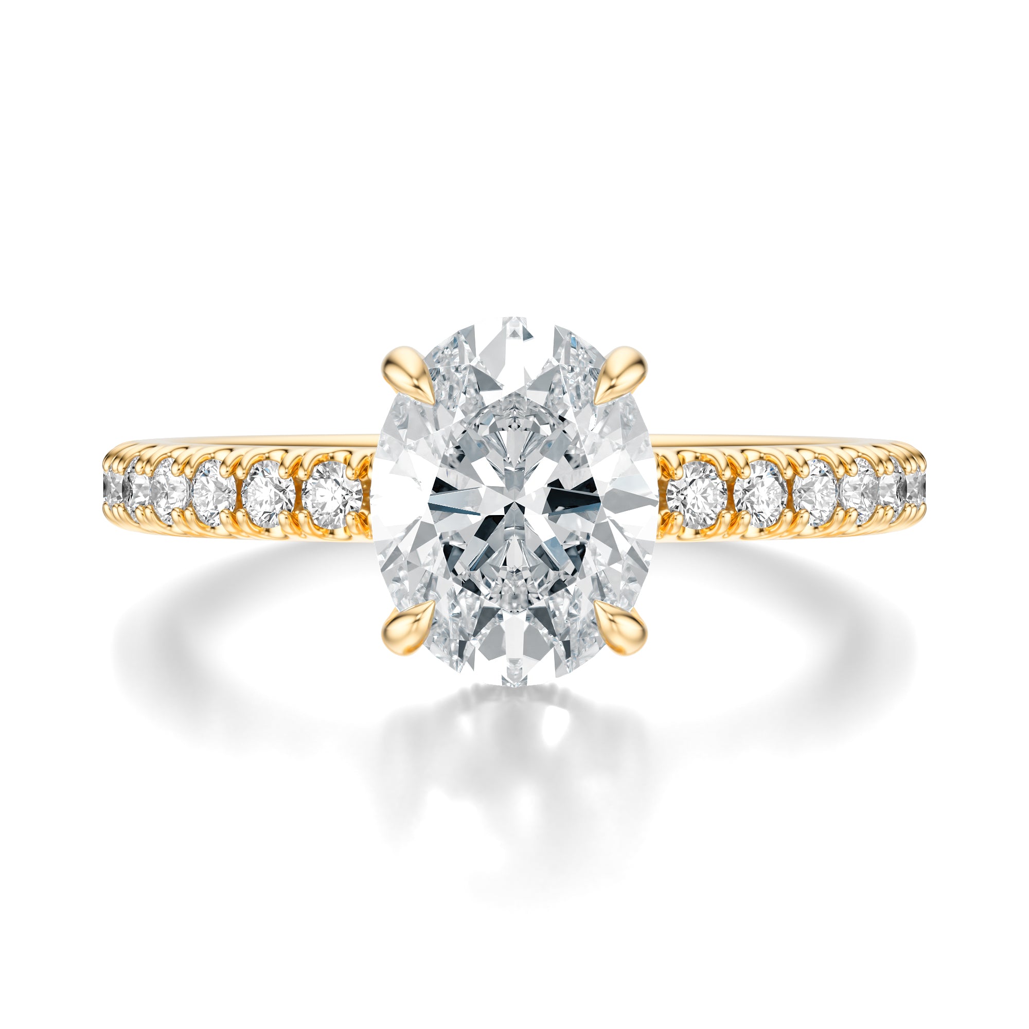 Signature Hidden Halo Oval Engagement Ring - Yellow Gold Pavé Band - Front View