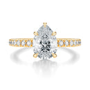 Signature Hidden Halo Pear Engagement Ring - Yellow Gold Pavé Band - Front View