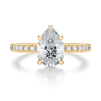 Signature Hidden Halo Pear Engagement Ring - Yellow Gold Pavé Band - Front View