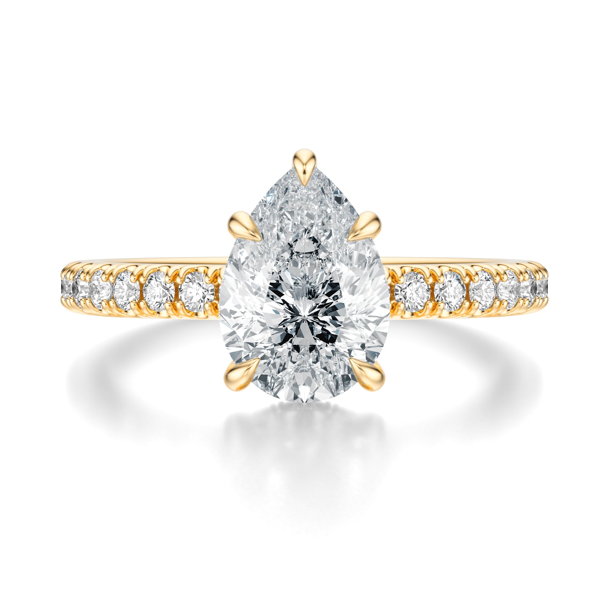 Signature Hidden Halo Pear Engagement Ring - Yellow Gold Pavé Band - Front View