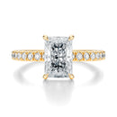 Signature Hidden Halo Radiant Engagement Ring - Yellow Gold Pavé Band - Front View