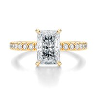 Signature Hidden Halo Radiant Engagement Ring - Yellow Gold Pavé Band - Front View