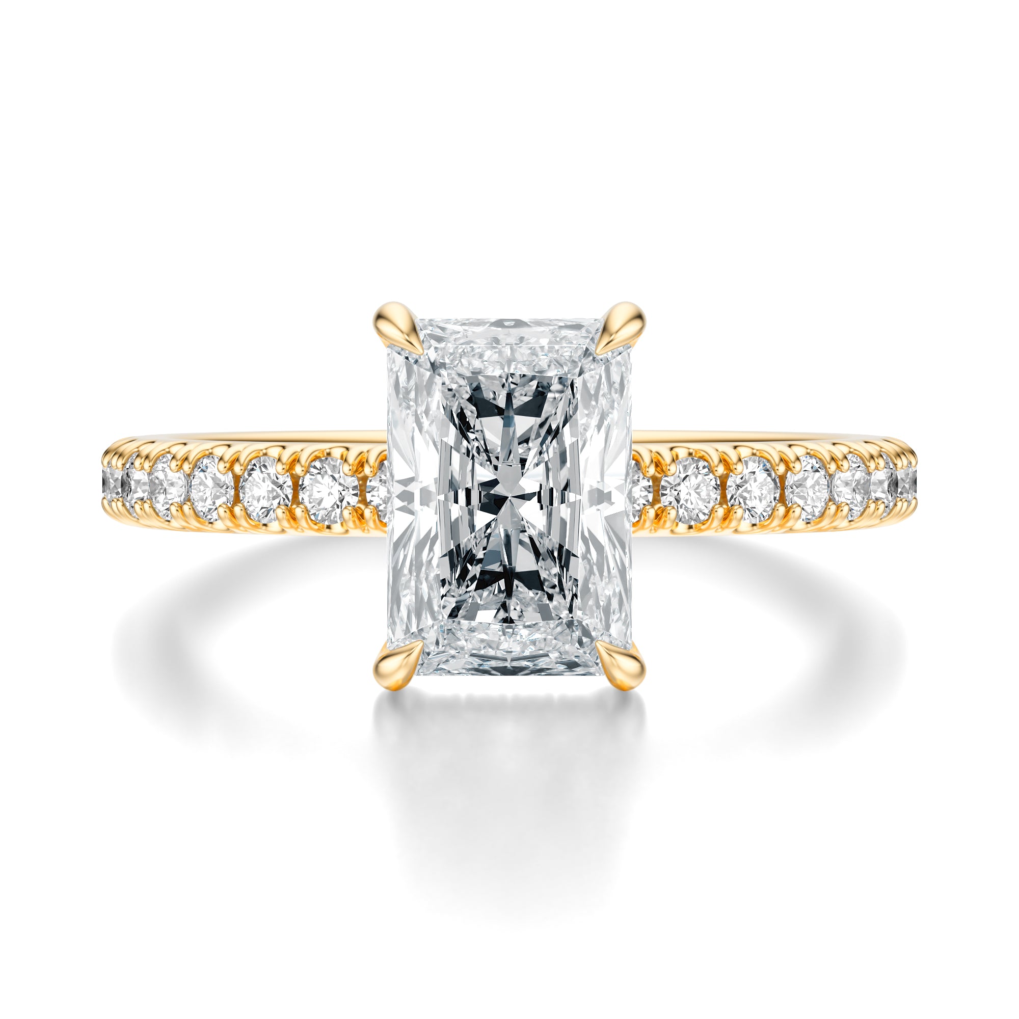 Signature Hidden Halo Radiant Engagement Ring - Yellow Gold Pavé Band - Front View