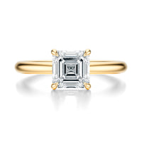 Signature Hidden Halo Asscher Engagement Ring - Yellow Gold Polished Band - Front View