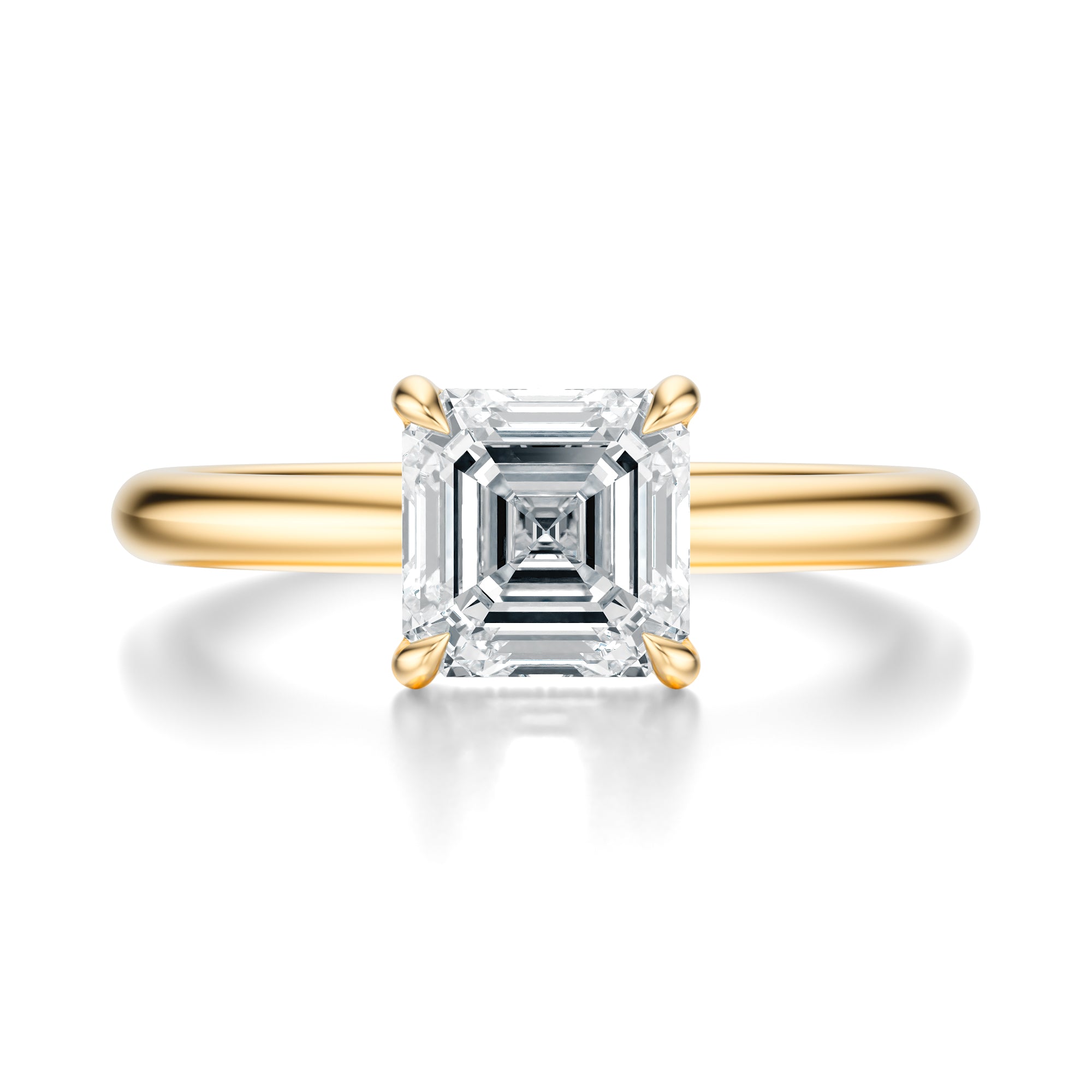 Signature Hidden Halo Asscher Engagement Ring - Yellow Gold Polished Band - Front View