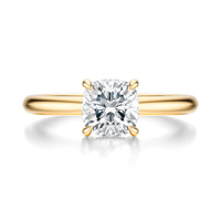 Signature Hidden Halo Cushion Engagement Ring - Yellow Gold Polished Band - Front View