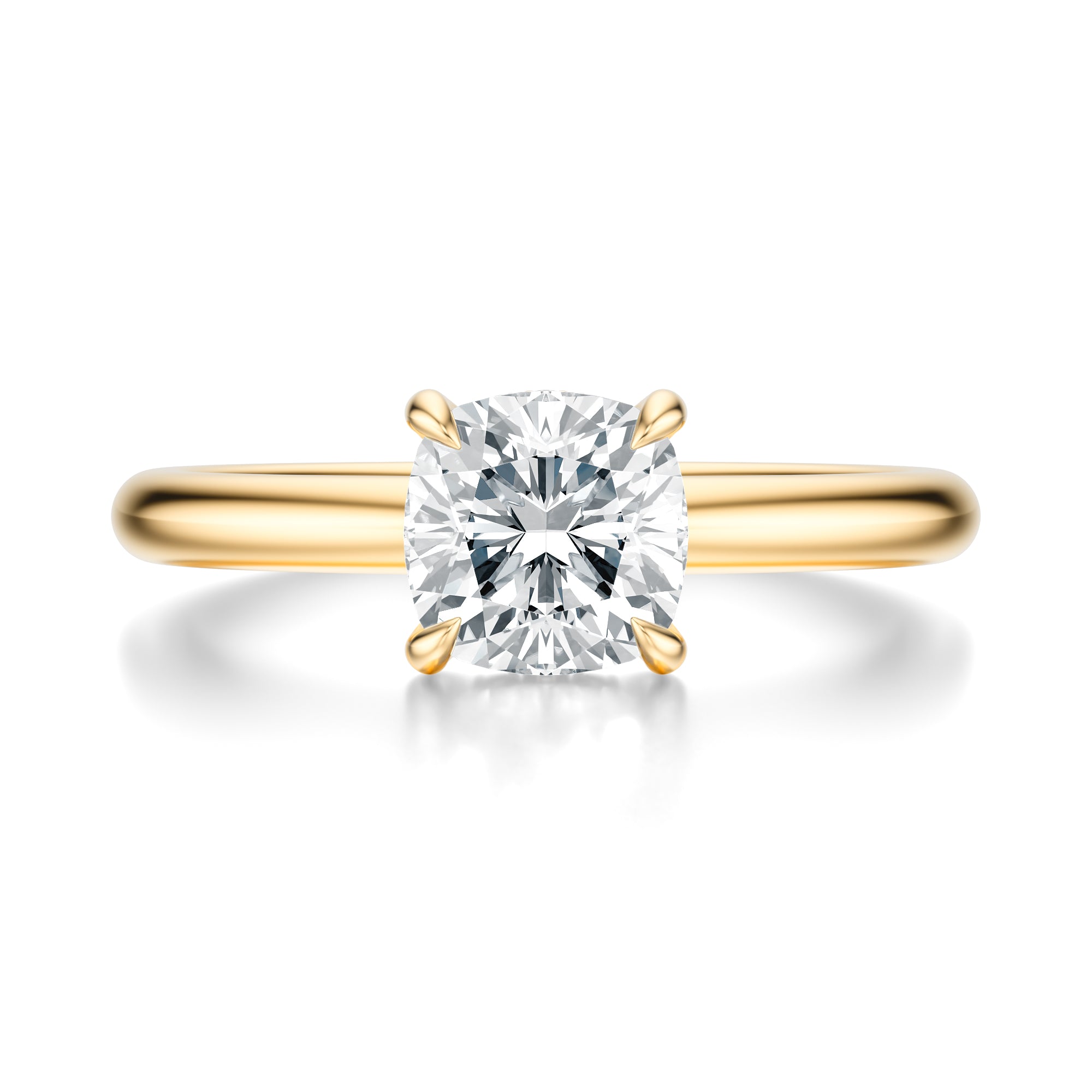 Signature Hidden Halo Cushion Engagement Ring - Yellow Gold Polished Band - Front View