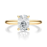 Signature Hidden Halo Elongated Cushion Engagement Ring - Yellow Gold Polished Band - Front View