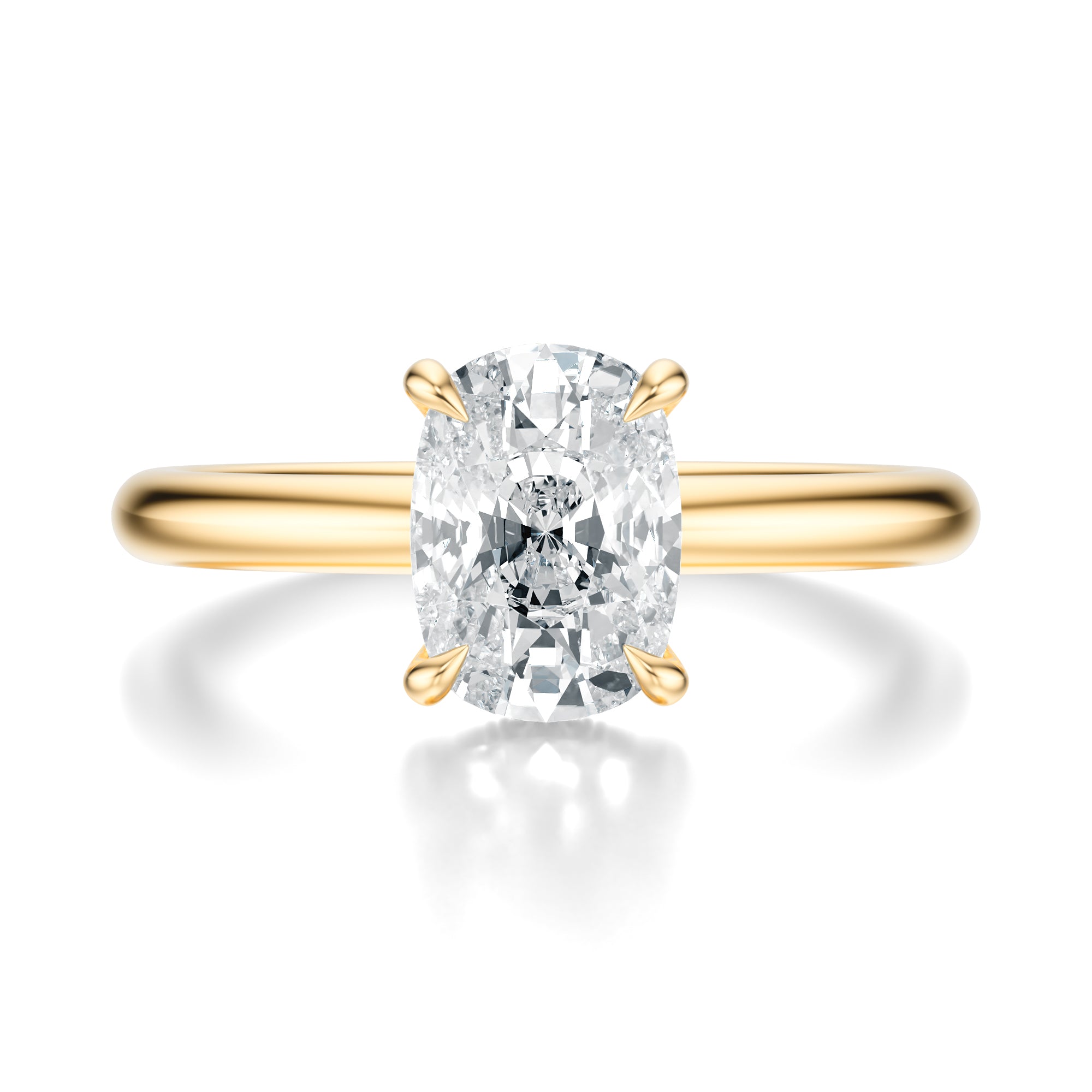 Signature Hidden Halo Elongated Cushion Engagement Ring - Yellow Gold Polished Band - Front View