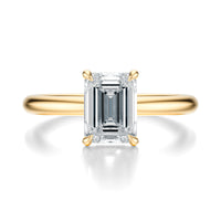 Signature Hidden Halo Emerald Engagement Ring - Yellow Gold Polished Band - Front View