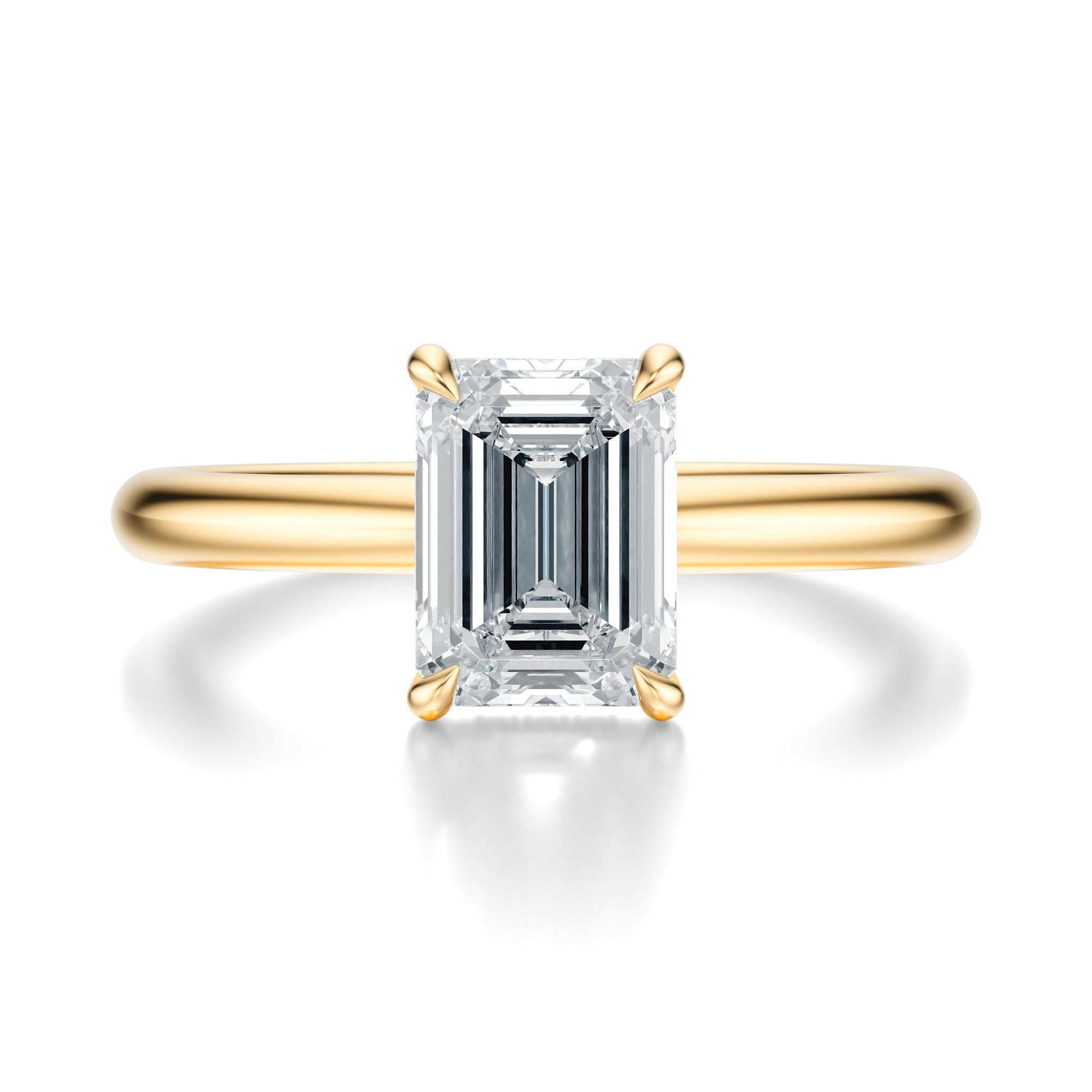 Signature Hidden Halo Emerald Engagement Ring - Yellow Gold Polished Band - Front View