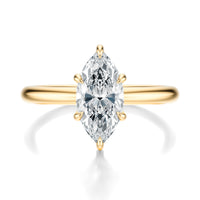 Signature Hidden Halo Marquise Engagement Ring - Yellow Gold Polished Band - Front View