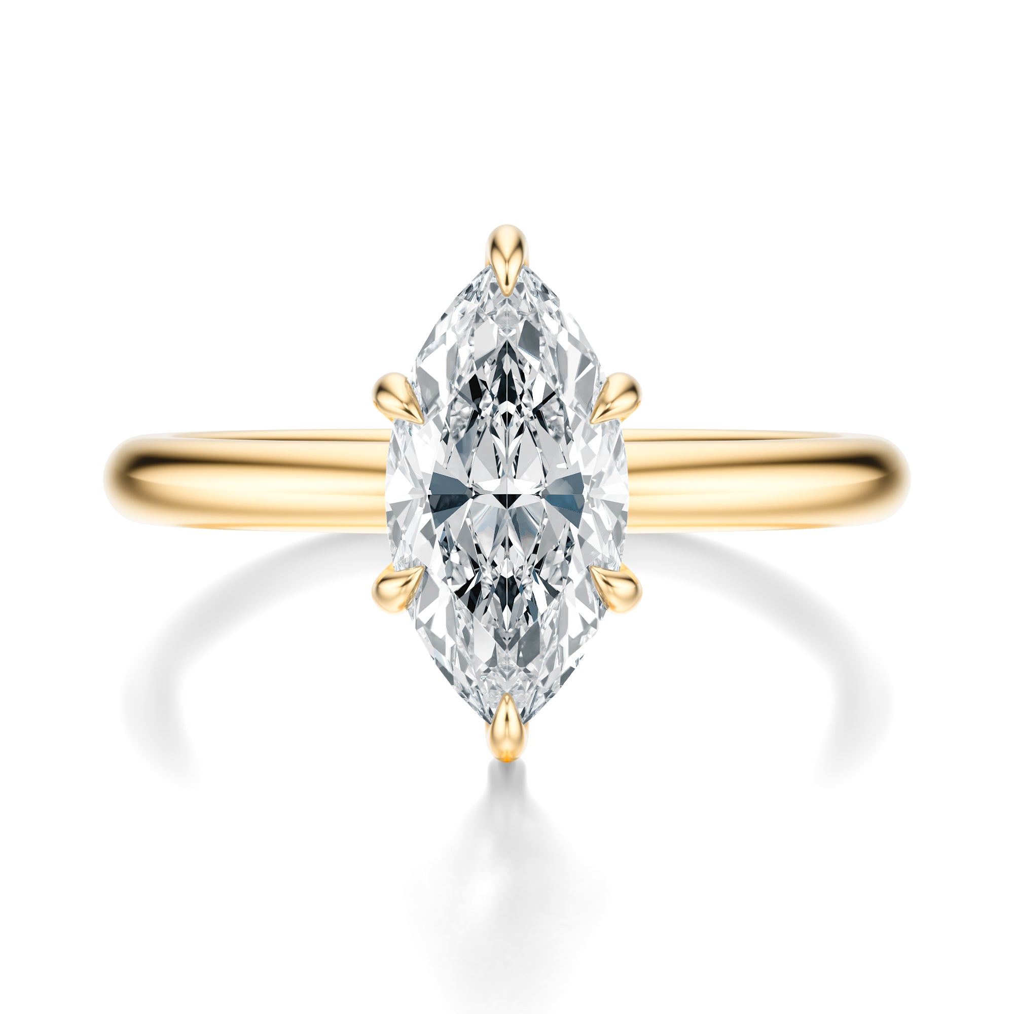 Signature Hidden Halo Marquise Engagement Ring - Yellow Gold Polished Band - Front View