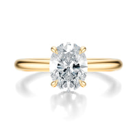 Signature Hidden Halo Oval Engagement Ring - Yellow Gold Polished Band - Front View