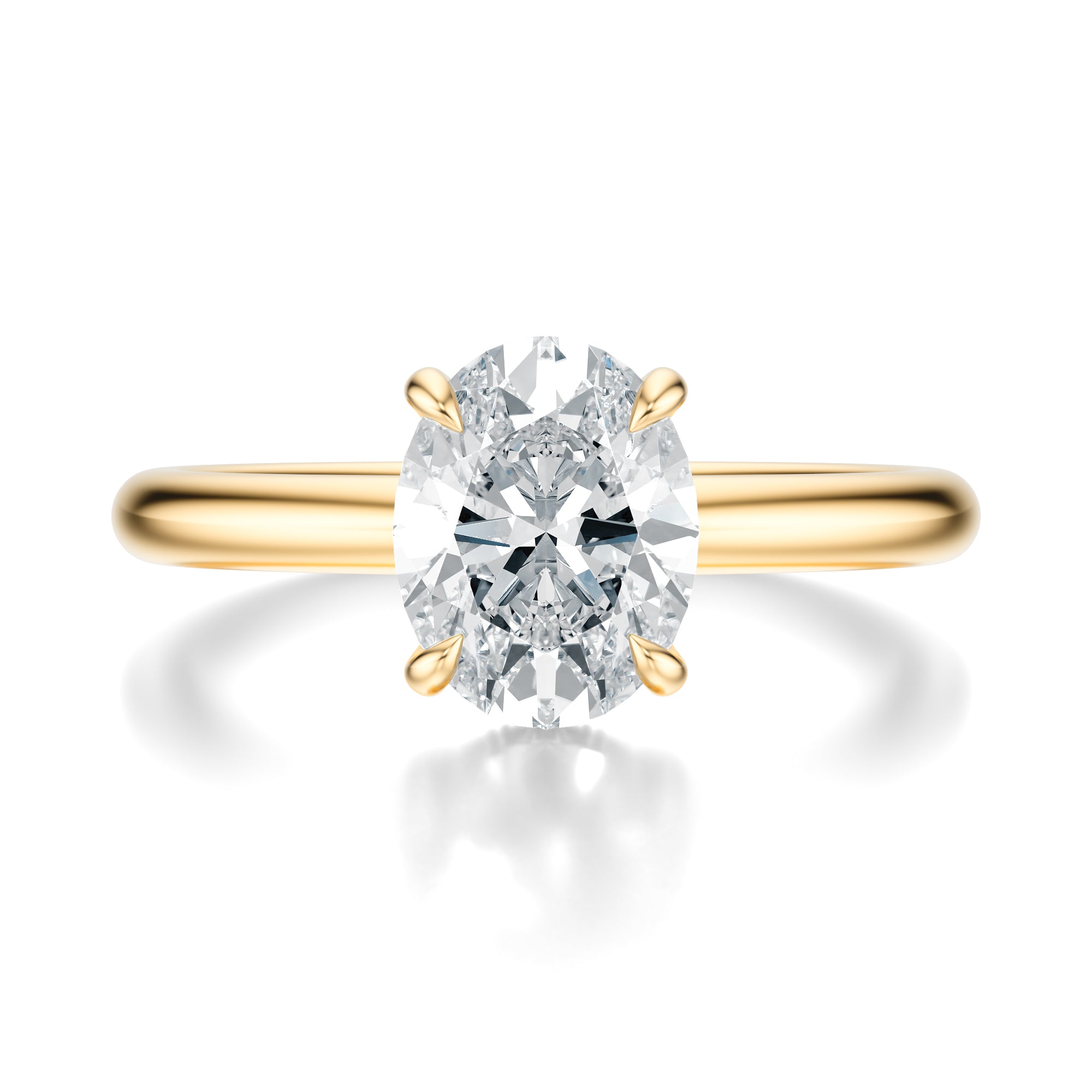 Signature Hidden Halo Oval Engagement Ring - Yellow Gold Polished Band - Front View