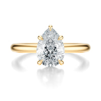 Signature Hidden Halo Pear Engagement Ring - Yellow Gold Polished Band - Front View