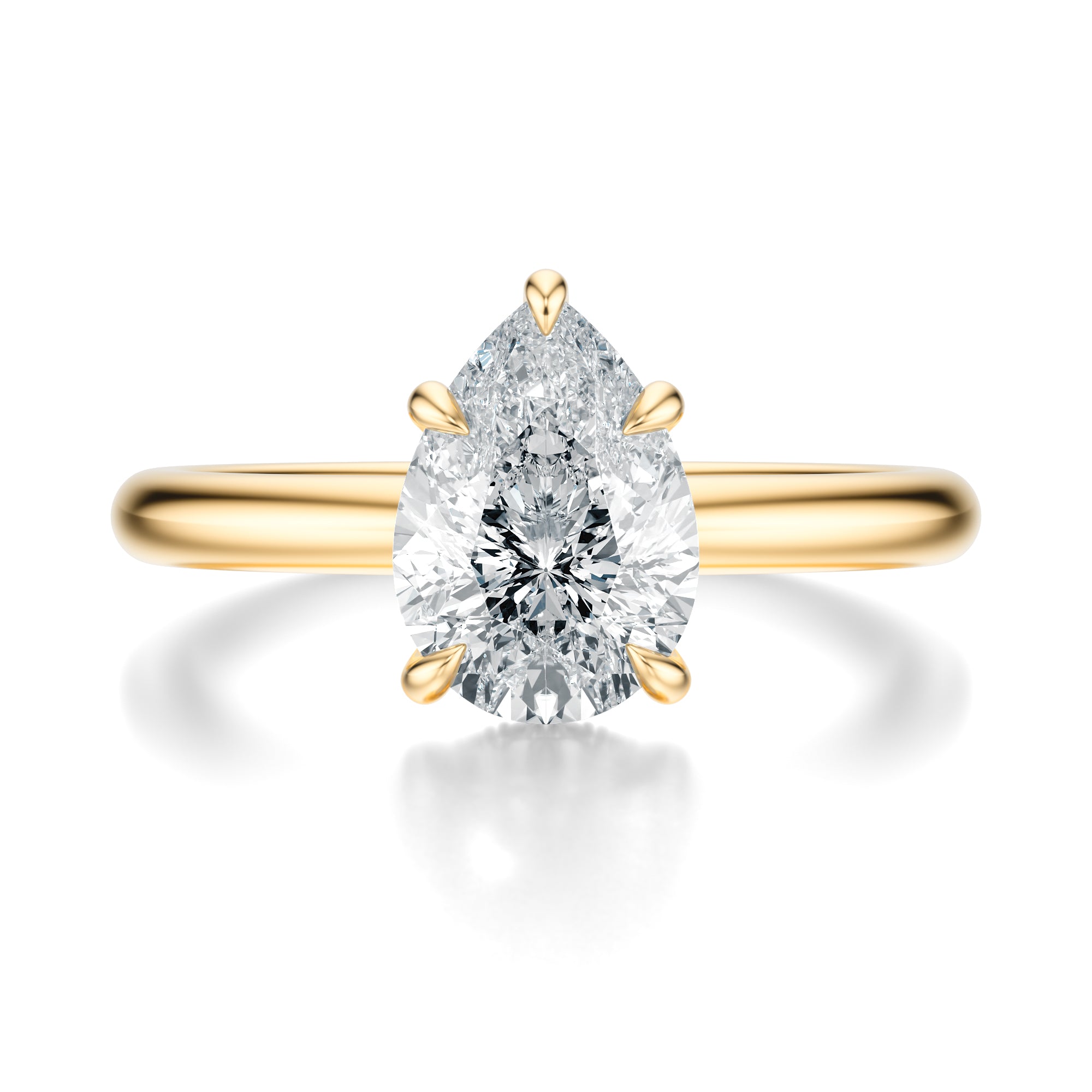 Signature Hidden Halo Pear Engagement Ring - Yellow Gold Polished Band - Front View