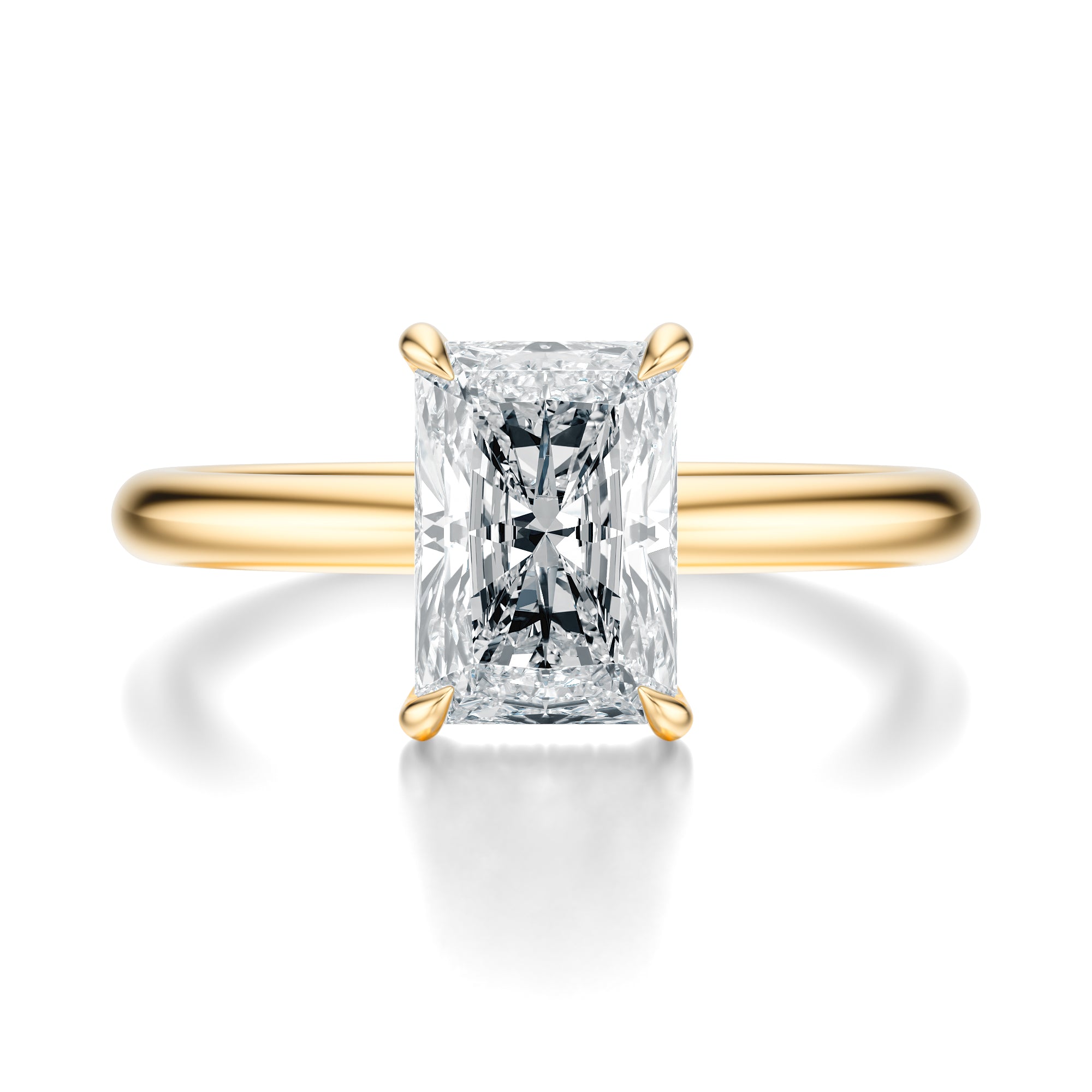 Signature Hidden Halo Radiant Engagement Ring - Yellow Gold Polished Band - Front View