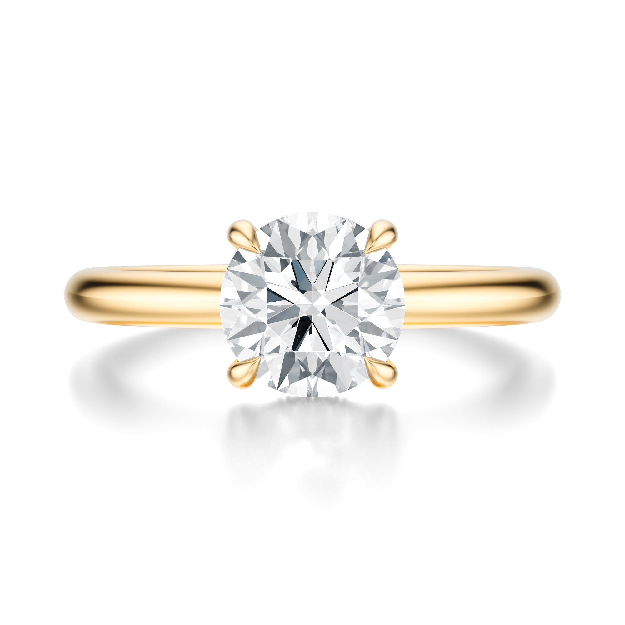 Signature Hidden Halo Round Engagement Ring - Yellow Gold Polished Band - Front View