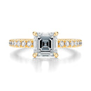 Signature Solitaire Asscher Engagement Ring - Yellow Gold Pavé Band - Front View