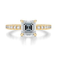 Signature Solitaire Asscher Engagement Ring - Yellow Gold Pavé Band - Front View