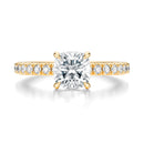 Signature Solitaire Cushion Engagement Ring - Yellow Gold Pavé Band - Front View