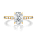 Signature Solitaire Elongated Cushion Engagement Ring - Yellow Gold Pavé Band - Front View