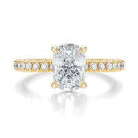 Signature Solitaire Elongated Cushion Engagement Ring - Yellow Gold Pavé Band - Front View